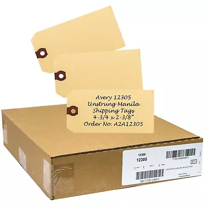 Avery 12305 Unstrung Manila Shipping Tags #5 4-3/4 X 2-3/8  Box Of 1000 • $34.59