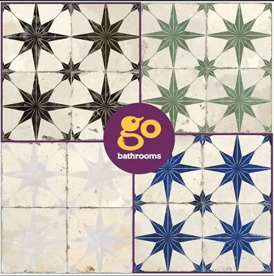 Vintage Star Tile Patterned Wall & Floor Ceramic Tile Slab | 450x450 | 4 Colours • £41.19