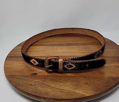 Leather/Native American Woven Belt Size 42 • $35