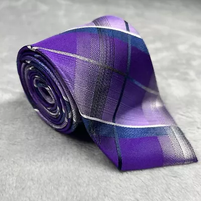 NWOT VAN HEUSEN Men's Tie Purple Blue & Silver Classic Plaid Pattern 58 X3  • $14.50