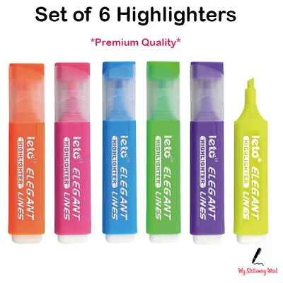 Set Of 6 Highlighter Pens Fluorescent Colours Markers Highlighters Office School • £2.99