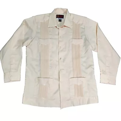 VTG CanCun Mexican Guayabera Shirt Mens Medium 40 Pleated Classic Long Sleeve • $39.95