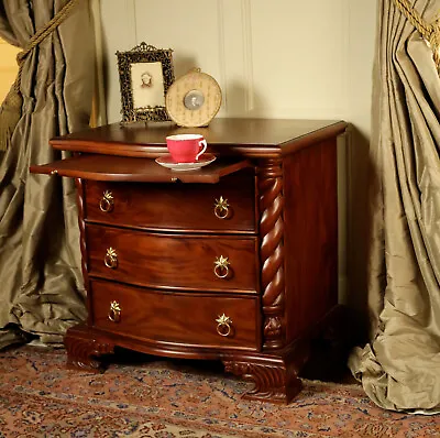 Solid Mahogany Serpentine Bedside Table / Chest Of Drawers Bow Fronted NEW BS010 • £395