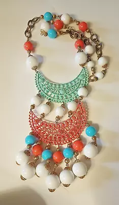 Vintage Gold Tone Mixed Colored Metal & Plastic Necklace. 27  Pen: 7  X 3  • $29.99