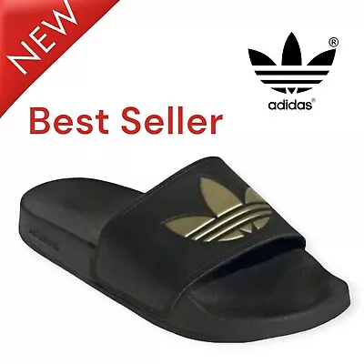 Adidas Womens Adilette Lite Casual Shoe Slide Black Gold Slip On Summer Beach • $54.95