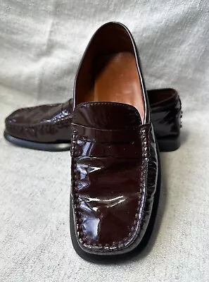 Tods Womens Burgundy Patent Leather Penny Loafer  Sz 37(7) Pre-owned • £144.72
