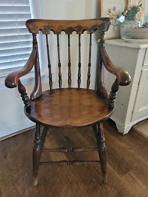 Early American Country Spindle Back Arm Chair Farmhouse Windsor Great Patina  • $495