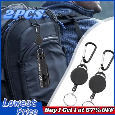 Retractable Key Chain Keyring Safety Coil Carabiner Security Belt ID Card Holder • £3.38