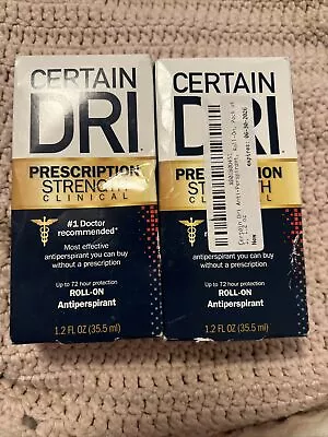 Lot Of 2 Certain Dri Prescription Strength Clinical Antiperspirant | Exp:2026 | • $13.50