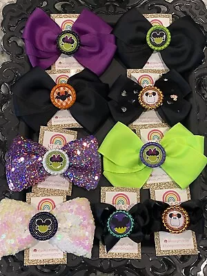 Custom Disney Inspired Minnie Mickey Mouse Halloween Hair Bow 9 PCs Bundle Lot • $24.88