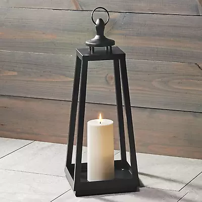 Black Lantern With Flameless Candle - 16 Inch Metal Frame Battery Powered Ind • $75.36