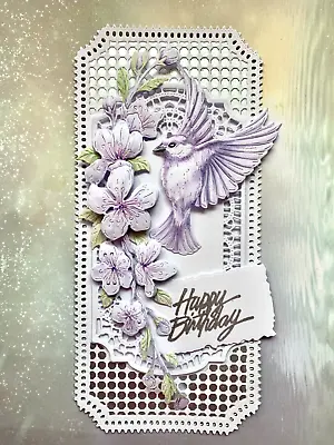 Handmade Card Topper  3D BLOSSOM &  BIRD  Lace . HAPPY BIRTHDAY..  1FF • £2.40