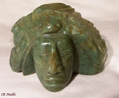 Guatemalan Jadeite Jade Mayan Warrior W/two Faces & Elaborate Headdress Car • $289.95