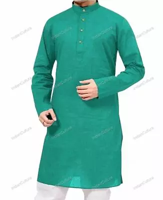 Mens Kurta Indian Clothing Fashion Shirt Mens Long Kurta Cotton India Dress • £17.45