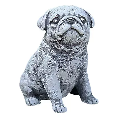 Garden Dog Statues Outdoor Decor Pug Dog Statue Adorable Sitting Dog Figurine • £15.17