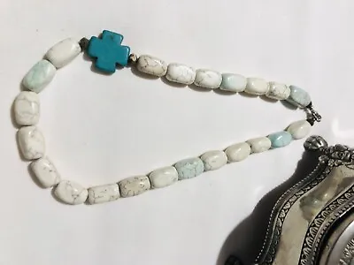 Vintage Estate Jewellery-beaded Necklace Carved Beads Marble And Turquoise • $26