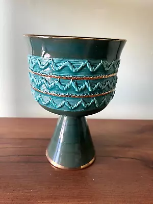 Vintage Bitossi Vase Italy Mid Century Modern Terra Cotta Green Gold NICE! • $39.99