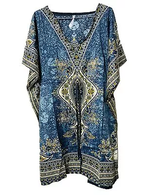 Short Floral Kaftan Boho Dress Beach Cover Up Caftan Gown Nightwear Maxi Women • $13.48