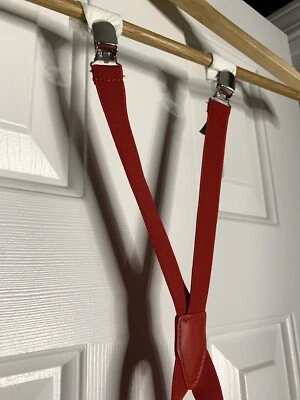 $6.50 • Buy H&M Men’s Y-Shaped Suspenders Strap Clip-On Red Elastic W/ 4 Attachment Clips