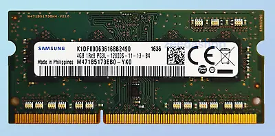 £8.99 • Buy Samsung 4GB DDR3L 1600MHz Laptop RAM ~ PC3L-12800S SODIMM Memory 1Rx8 1.35v VAT