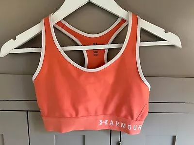 Under Armour Mid Sports Bra In Orange/white - Small • £6.50