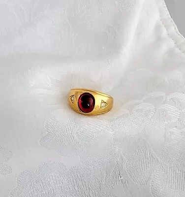 Vintage Uncas 14 KT GE Ring Crystal Cabochon Large Size 11.75 • $15