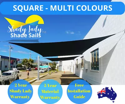 Shady Lady Square Shade Sail 280GSM Multi Sizes SAND BLACK GREY 95% UV 280GSM  • $255