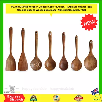 Wooden Utensils Set For Kitchen Messon Handmade Natural Teak Cooking Spoons • $44.99