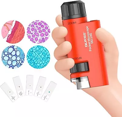 Pocket Mini Small Microscope 60x-120x Handheld Microscope Lighted Zoom With 5pc • $50.55