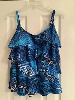 Miraclesuit Womens Tankini Swimwear Top Size 10 Soft Cup Blue Animal Print • $19.87