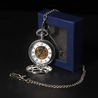£8.18 • Buy Vintage Quartz Chrome Pocket Watch With Chain 1920's Classic Peaky Blinders NEW