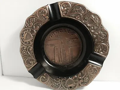 Chicago  SOUVENIR Vintage Pot Metal Copper Colored Ashtray 5  USA • $20.40