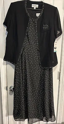 Danny & Nicole 2 Piece Dress Set Black Chiffon Dot Print Size 16M NWT • $30