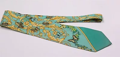 Gianni Versace Vintage 90's Aqua Green/Gold Butterflies Silk Necktie Tie • $75