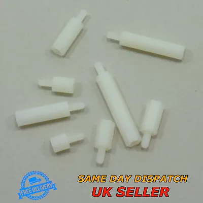 White Nylon Male M3 Thread Pillars + Nut Plastic PCB Spacer Studs Hex Standoff • £2.66