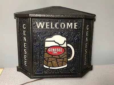 Vintage Genesee Beer Simulated Stained Glass 3 Panel Lighted Sign-faux-welcome • $49.99