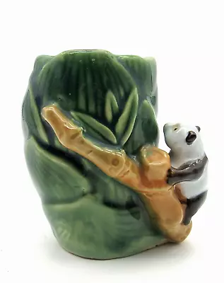 Vintage Majolica Bamboo With Panda Cup Mini Vase Marked B 54 • $12.95