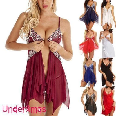 £7.09 • Buy Plus Size Womens Sexy Lace Lingerie Babydoll Nightdress Sleepwear Robe Underwear