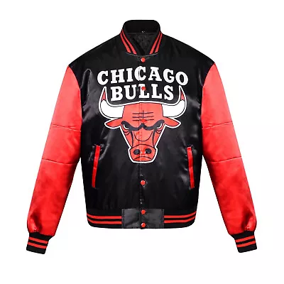 Black Satin Chicago Bulls NBA Michael Jordan Varsity Jacket Sublimated Graphics • $95