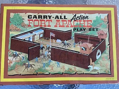 VIntage 1968 Marx Fort Apache Tin Litho Carry-All Play Set #4685 W/ Accessories • $195