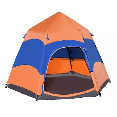 Outsunny 4 Person Pop Up Tent Camping Festival Hiking Shelter Family Orange&Blue • £70.99