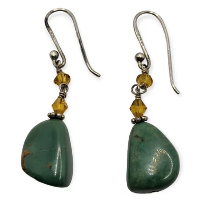 $44.99 • Buy Silpada Retired Green Turquoise Yellow Glass Hook Earrings Sterling Silver 925