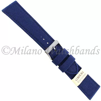 20mm Morellato Padded Stitched Genuine Cordura Canvas Navy Watch Band Strap • $25.16