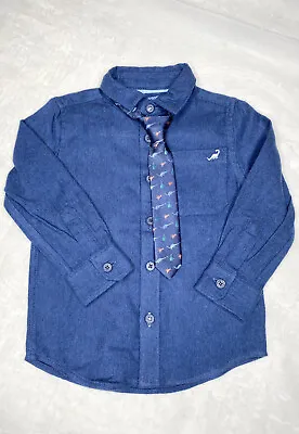 F&f Baby Toddler Navy Shirt & Tie 🦕 Age 2-3 Years (0к) • £6