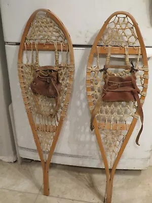 Vintage Wooden Snowshoes Size   35`` Long By  10`` Wide  Nice   (3801 • $59.99