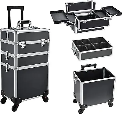 Makeup Trolley Case 3 In 1 Vanity Cosmetology Case Cosmetic Train Case On Wheels • £76.99