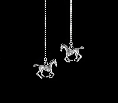 *CKSA*  Galloping Horse SP  W 925 Sterling Silver Ear Thread Threader Earrings • $7.99
