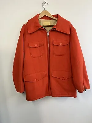 Vintage Melton Full Zip Wool Hunting Coat Jacket Size XL Orange 70s 80s • $65