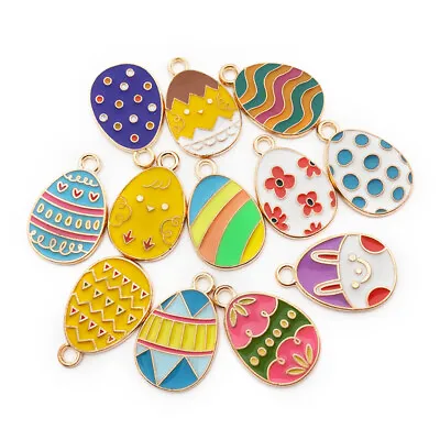 24Pcs Easter Eggs Pendant Charms For Crafts Jewelry Bracelets Earring Making • £6.64