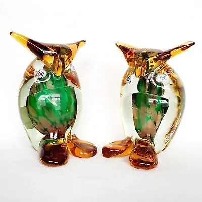 Vintage Pair Murano Glass Made For JICo Italian Venetian Art Glass Owl Figures  • $149